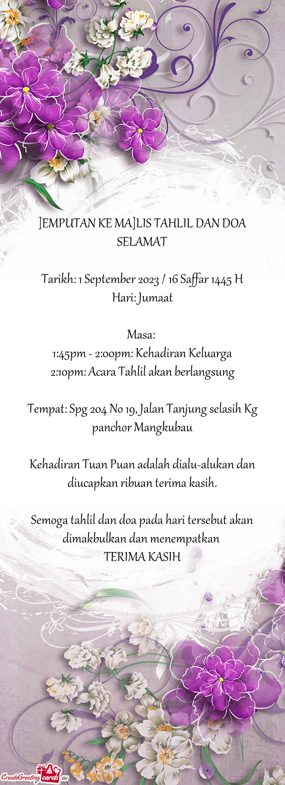 ]EMPUTAN KE MA]LIS TAHLIL DAN DOA SELAMAT