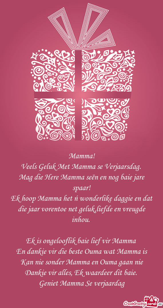 En dankie vir die beste Ouma wat Mamma is Kan nie sonder Mamma en Ouma gaan nie