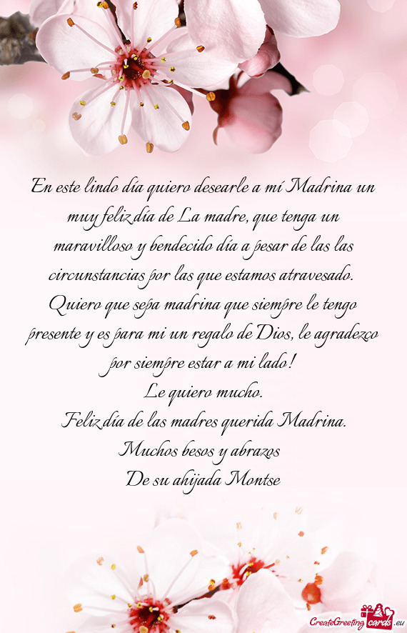 En este lindo día quiero desearle a mí Madrina un muy feliz día de La madre, que tenga un maravil