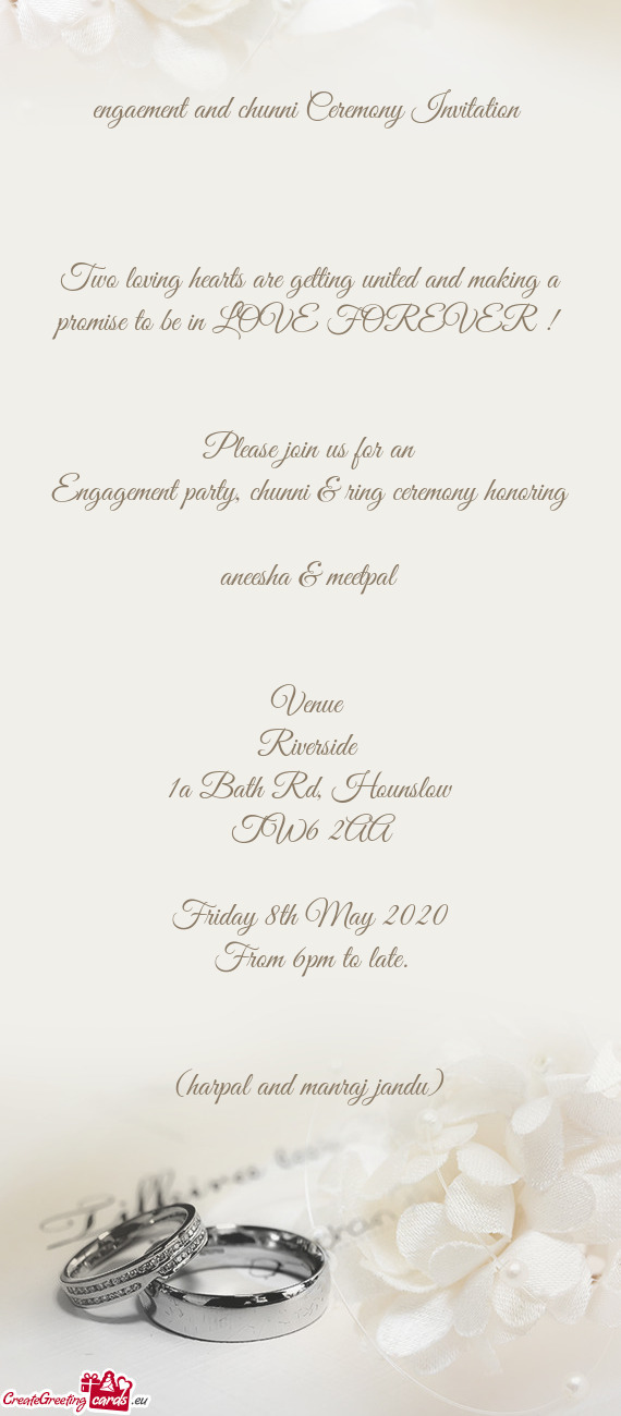 Engaement and chunni Ceremony Invitation