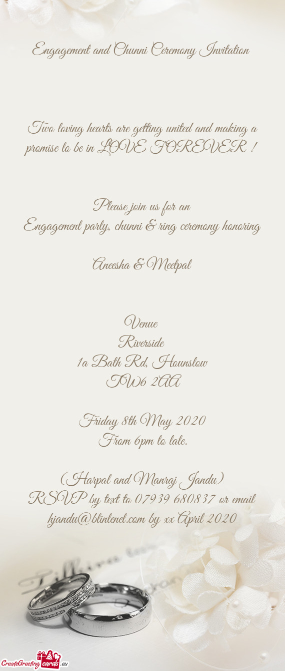 Engagement and Chunni Ceremony Invitation