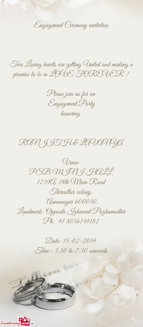 Engagement Ceremony invitation         Two Loving hearts