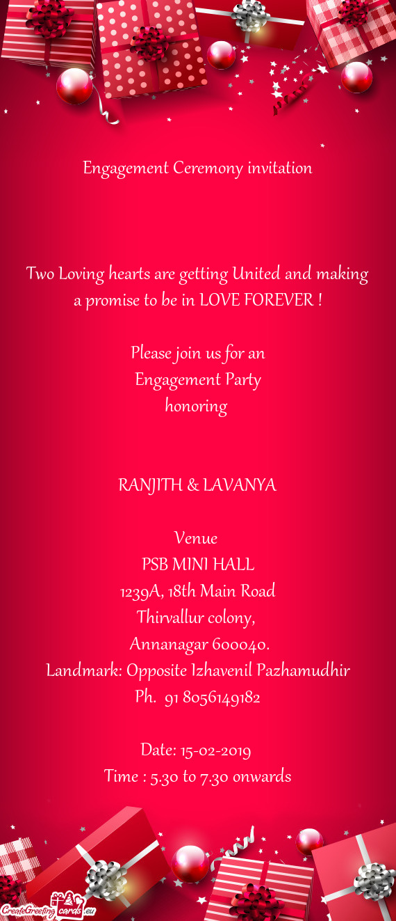 Engagement Ceremony invitation         Two Loving hearts