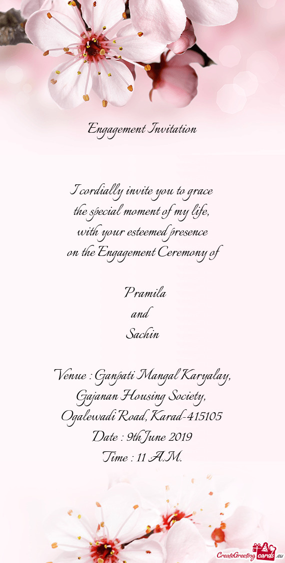 Engagement Invitation      I cordially invite you to grace