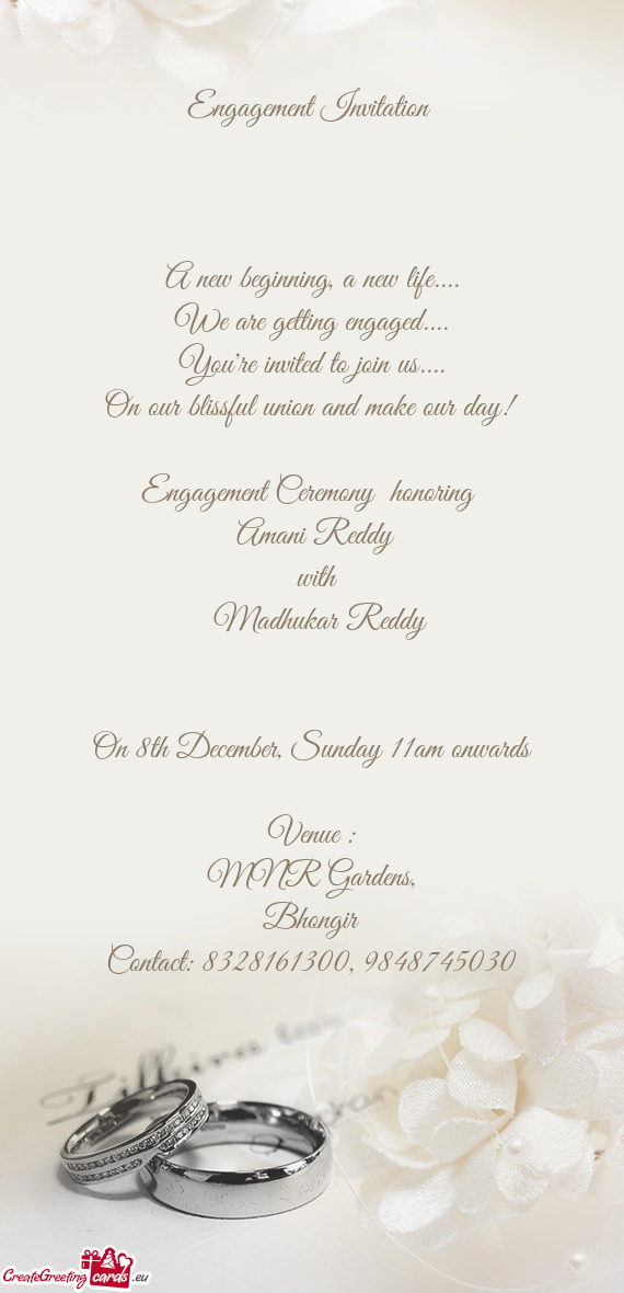 Engagement Invitation 
 
 
 
 A new beginning