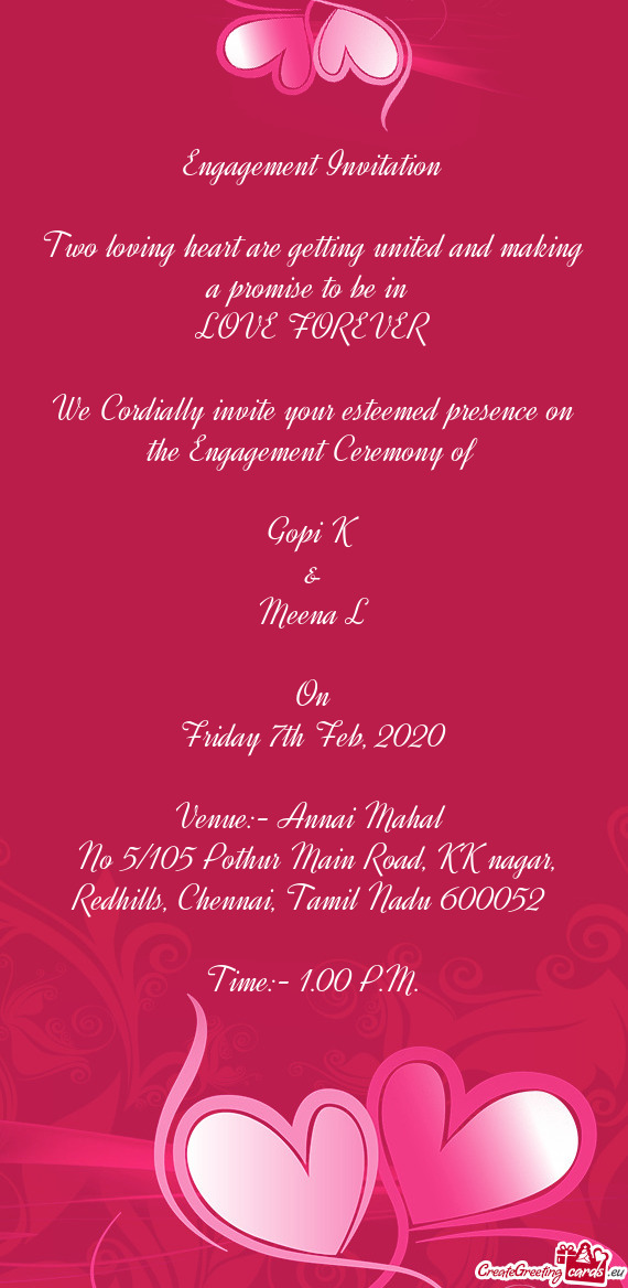 Engagement Invitation    Two loving heart are getting