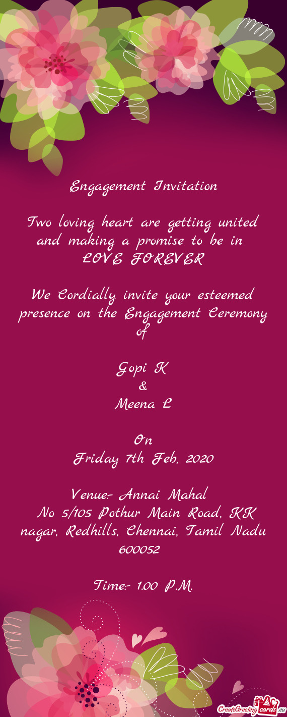 Engagement Invitation    Two loving heart are getting