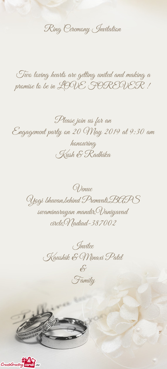 Engagement party on 20 May 2019 at 9:30 am honouring