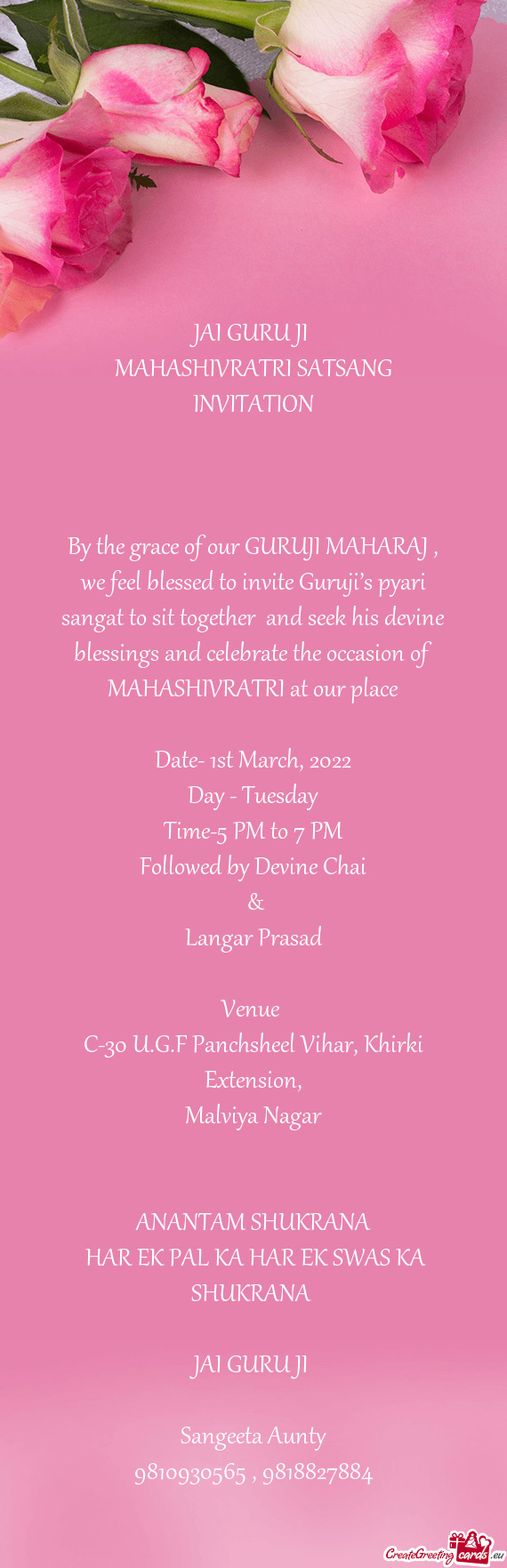 Er and seek his devine blessings and celebrate the occasion of MAHASHIVRATRI at our place