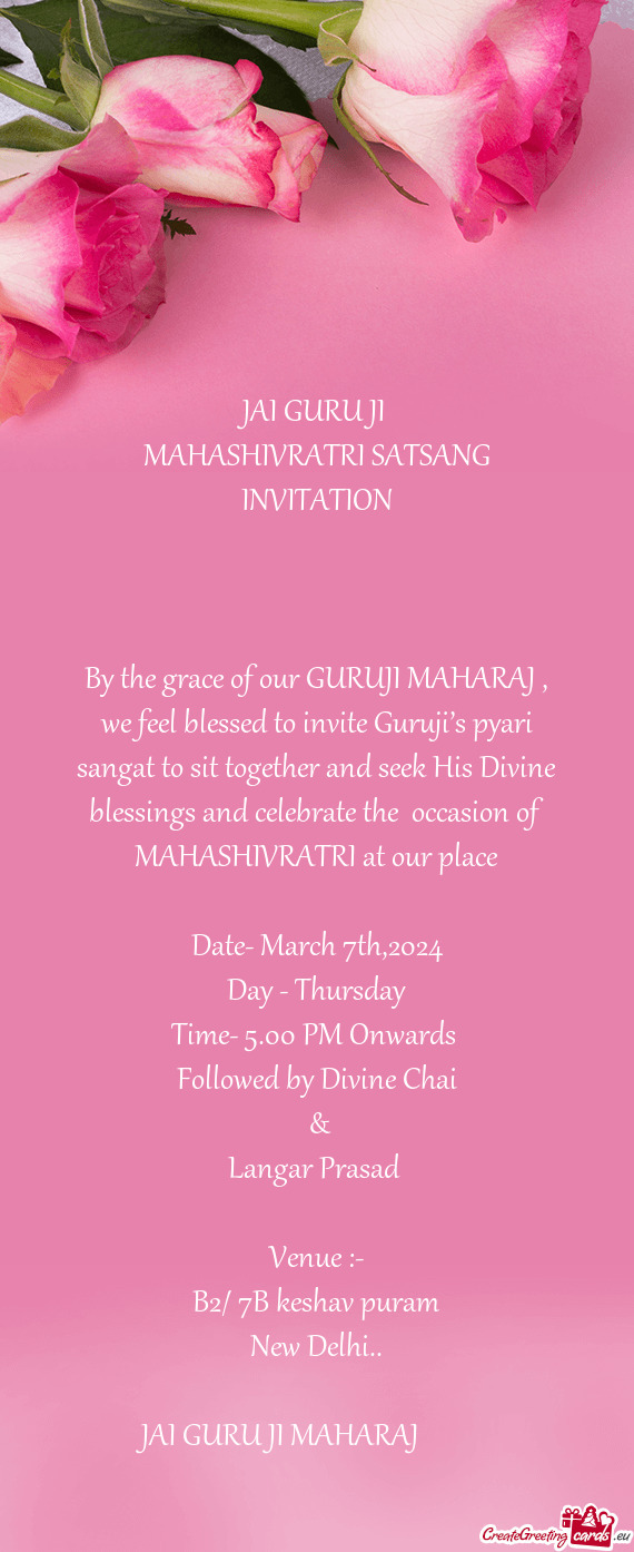 Er and seek His Divine blessings and celebrate the occasion of MAHASHIVRATRI at our place