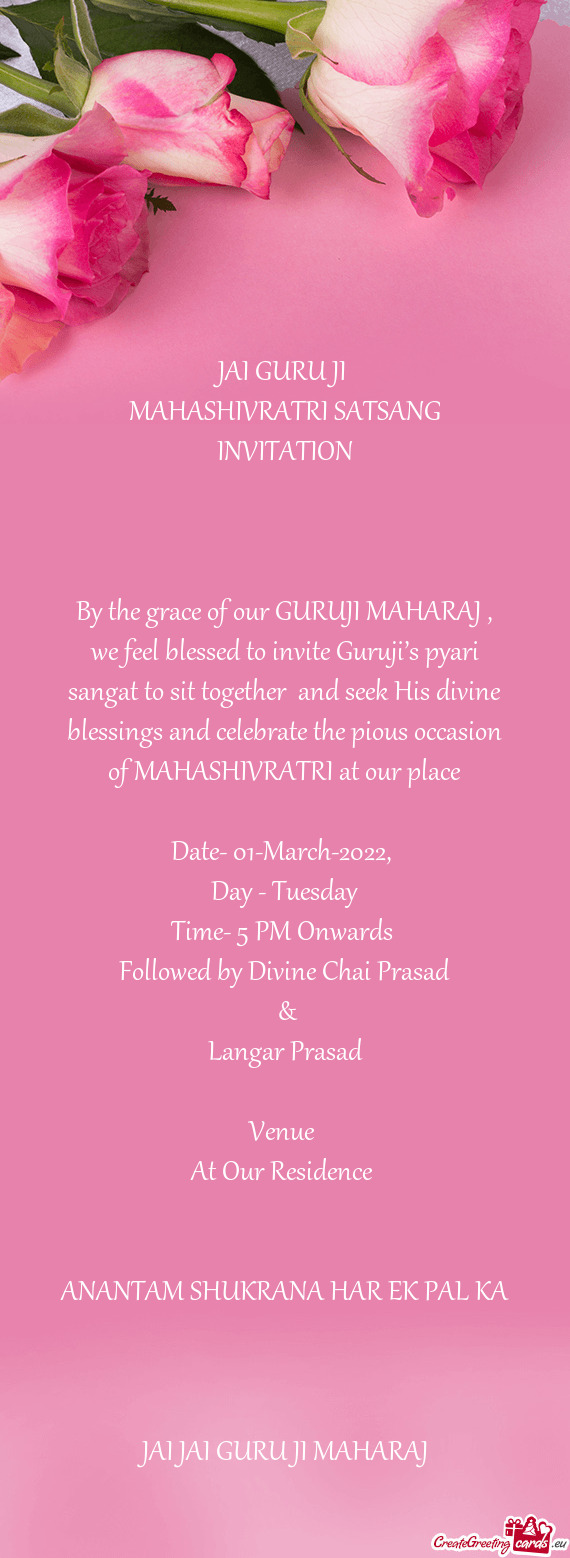 Er and seek His divine blessings and celebrate the pious occasion of MAHASHIVRATRI at our place