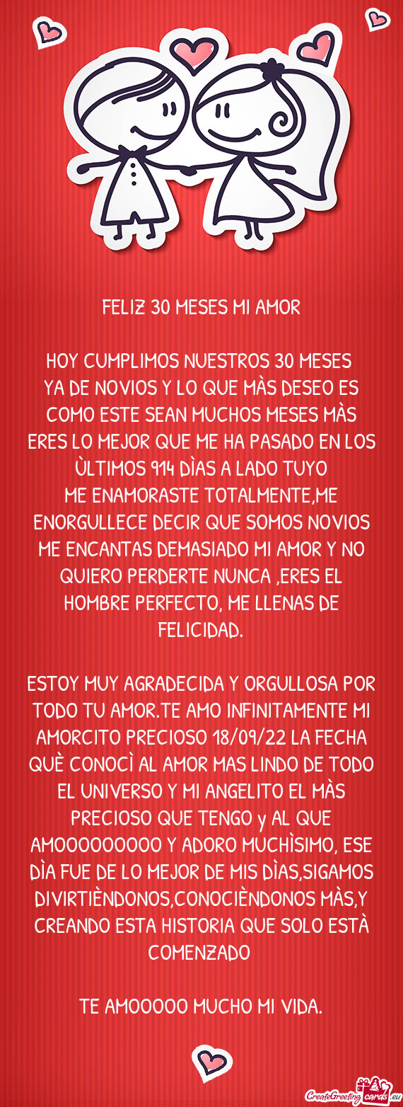 ERES LO MEJOR QUE ME HA PASADO EN LOS ÙLTIMOS 914 DÌAS A LADO TUYO