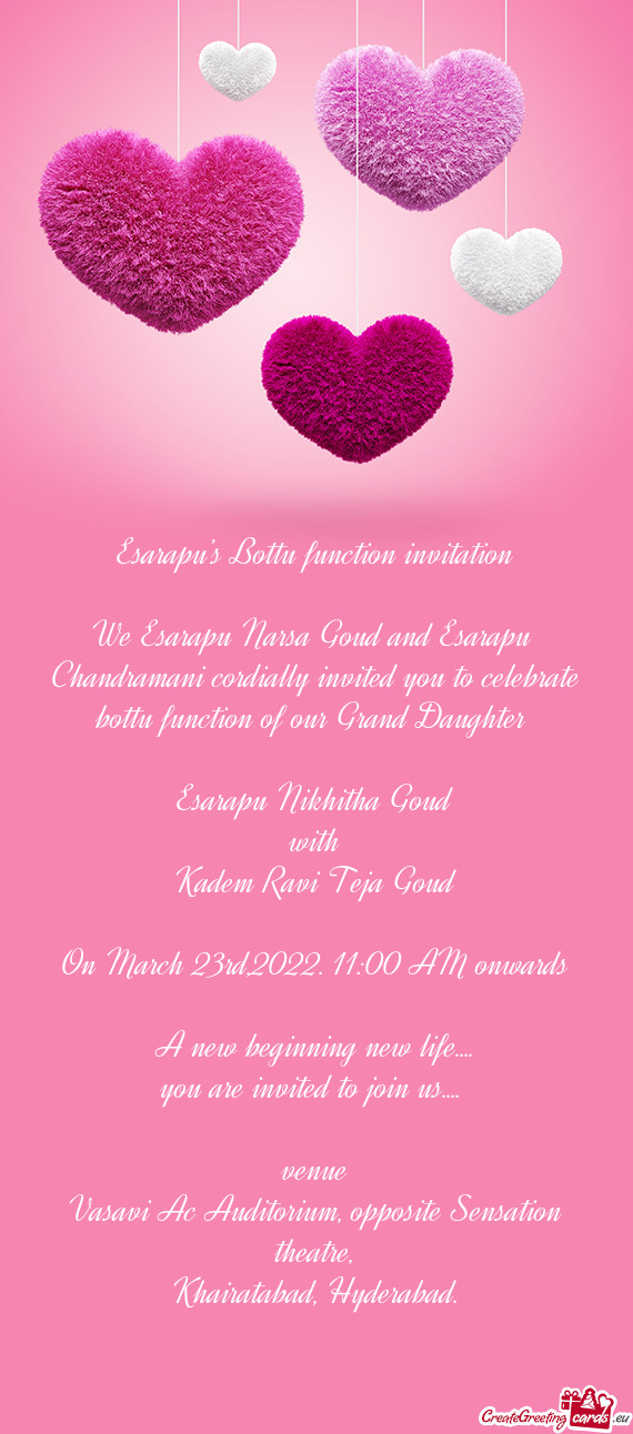 Esarapu’s Bottu function invitation