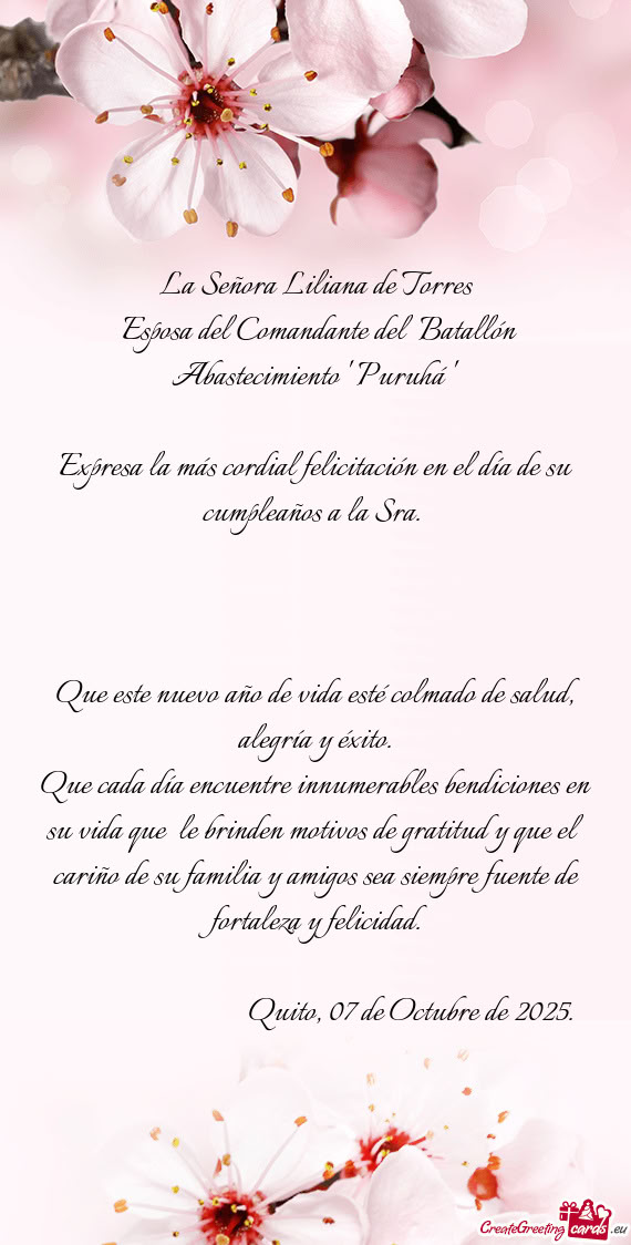 Esposa del Comandante del Batallón Abastecimiento 