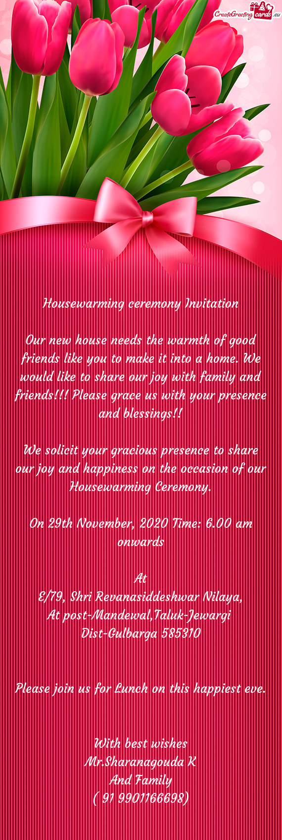 Essings!!
 
 We solicit your gracious presence to share our joy and happiness on the occasion of our