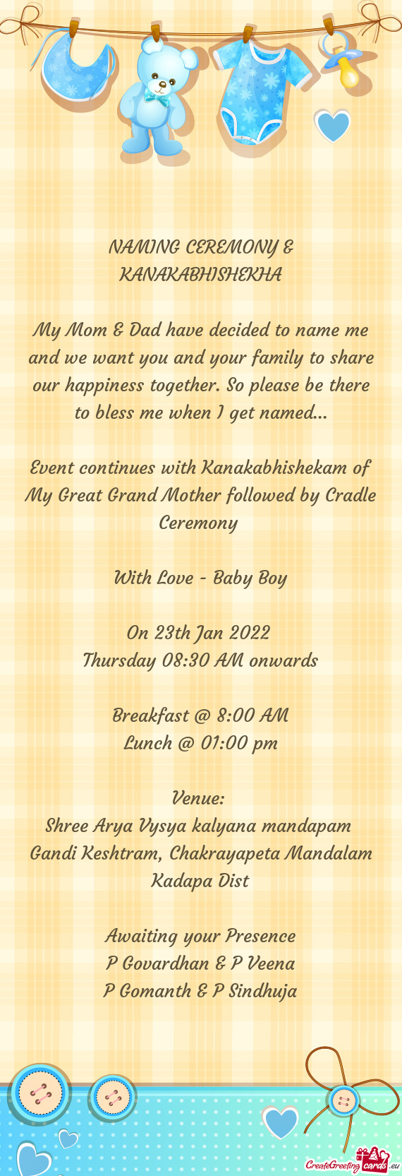 Event continues with Kanakabhishekam of My Great Grand Mother followed by Cradle Ceremony