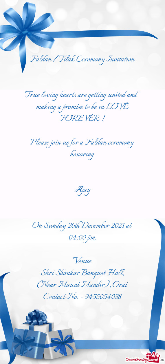 Faldan / Tilak Ceremony Invitation