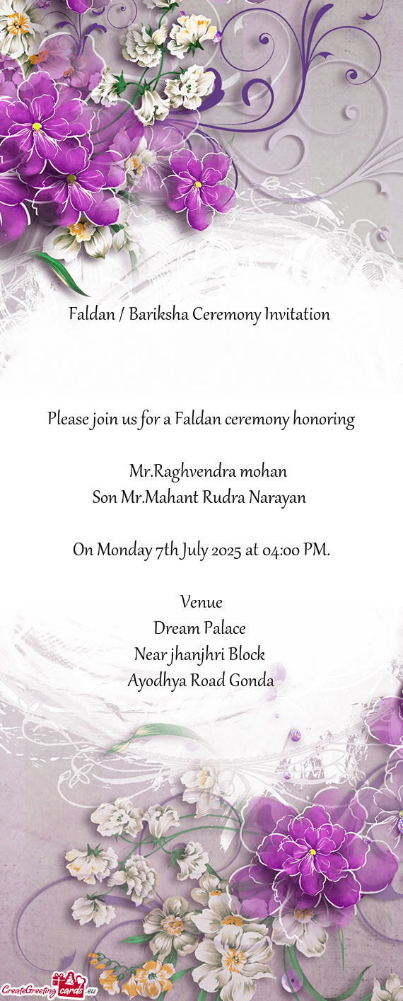 Faldan / Bariksha Ceremony Invitation