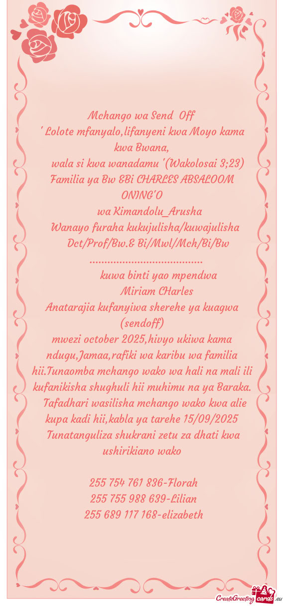 Familia ya Bw &Bi CHARLES ABSALOOM ONING'O