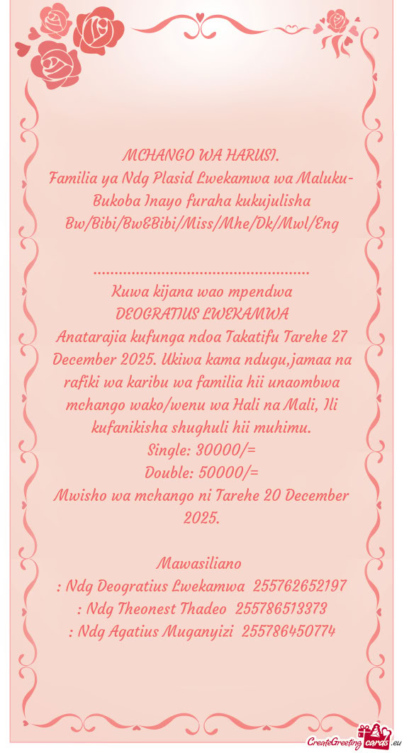 Familia ya Ndg Plasid Lwekamwa wa Maluku- Bukoba Inayo furaha kukujulisha