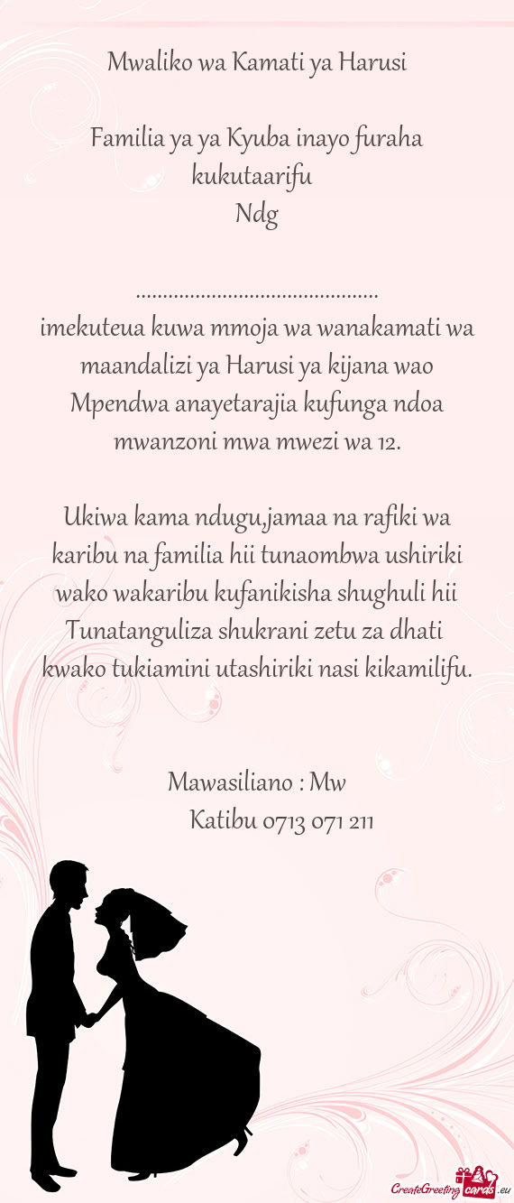 Familia ya ya Kyuba inayo furaha kukutaarifu