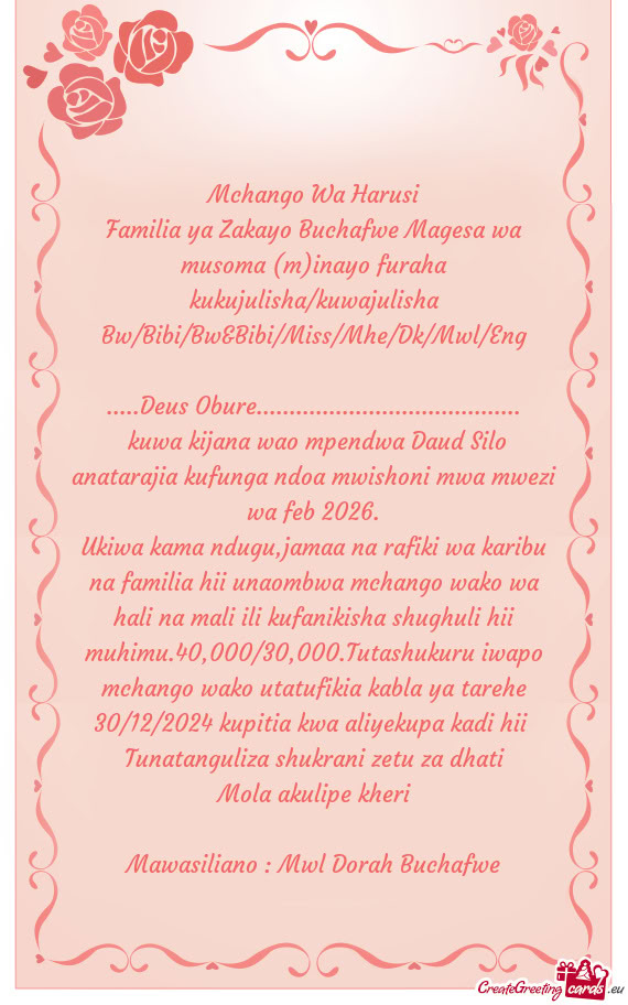 Familia ya Zakayo Buchafwe Magesa wa musoma (m)inayo furaha kukujulisha/kuwajulisha