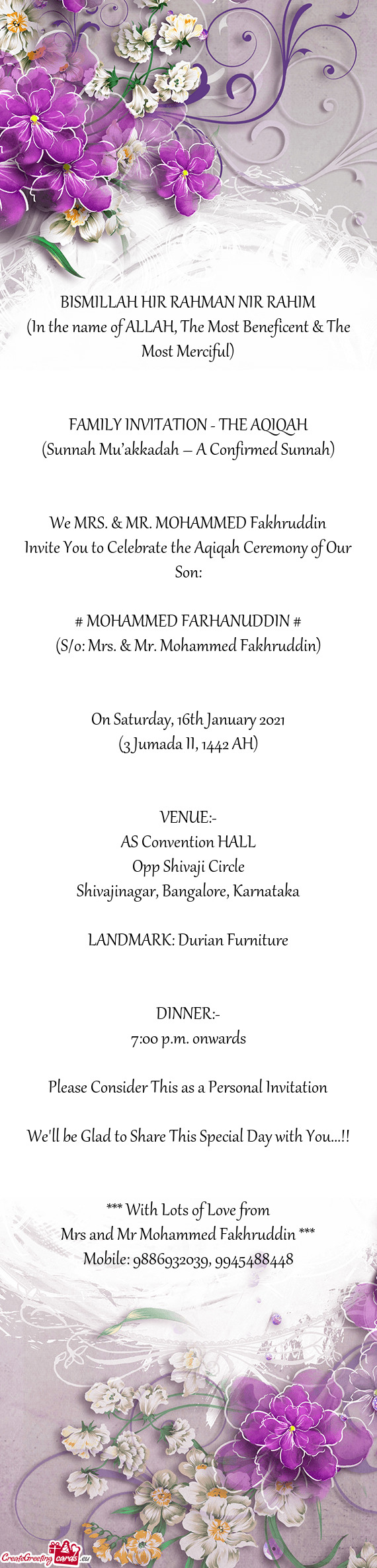 FAMILY INVITATION - THE AQIQAH