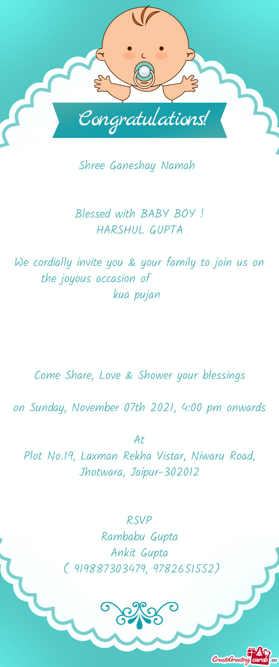 Family to join us on the joyous occasion of     
 kua pujan 
 
 
 
 
 Come Share