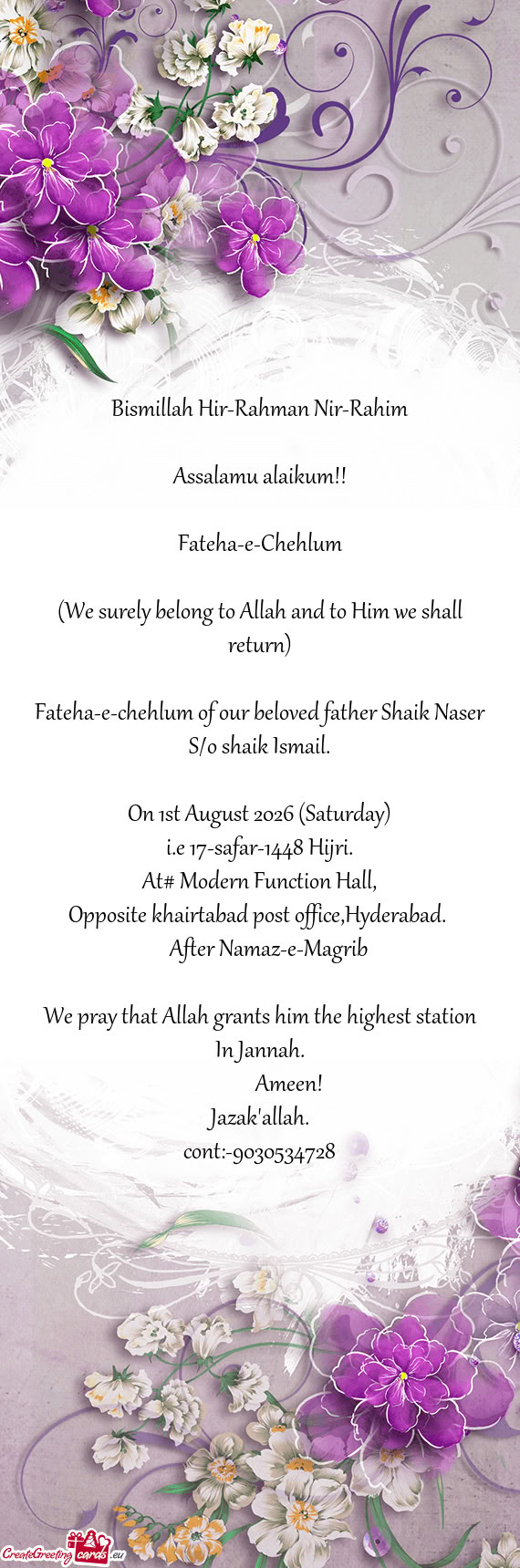 Fateha-e-chehlum of our beloved father Shaik Naser S/o shaik Ismail