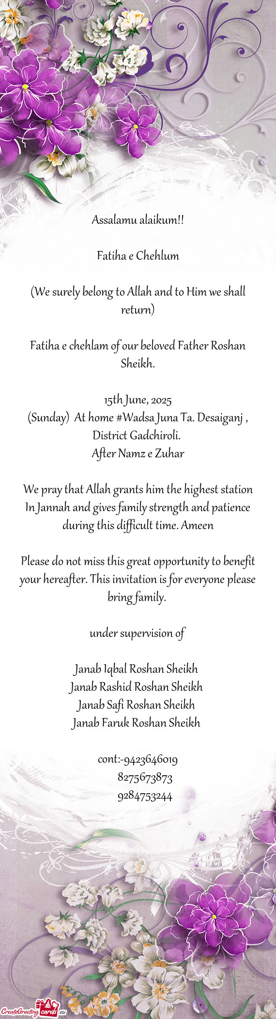 Fatiha e chehlam of our beloved Father Roshan Sheikh