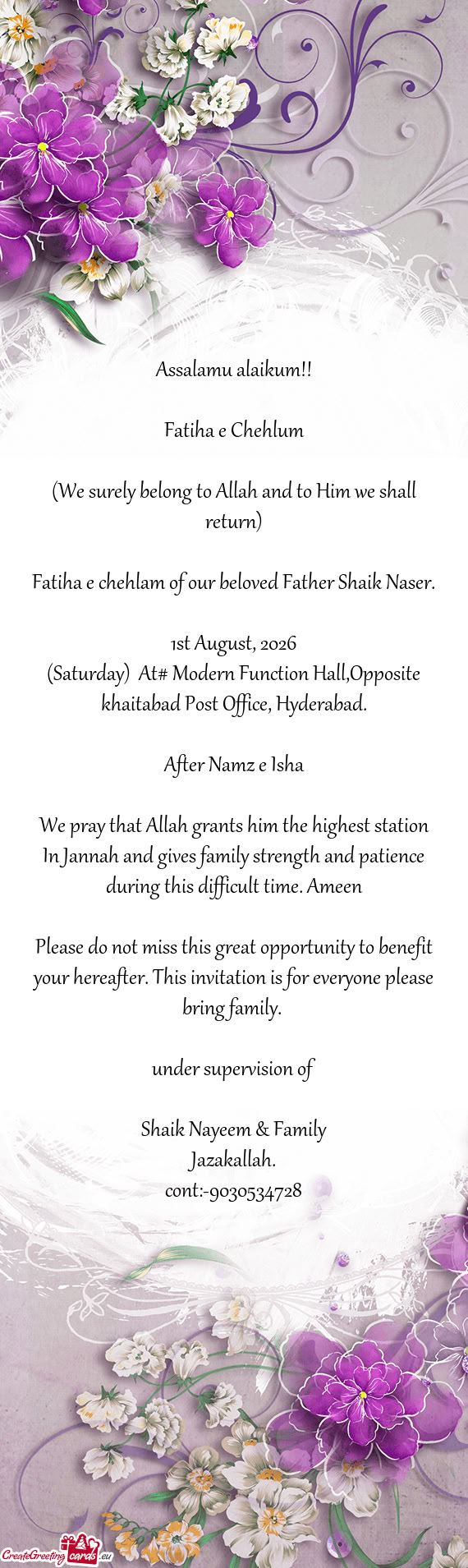 Fatiha e chehlam of our beloved Father Shaik Naser