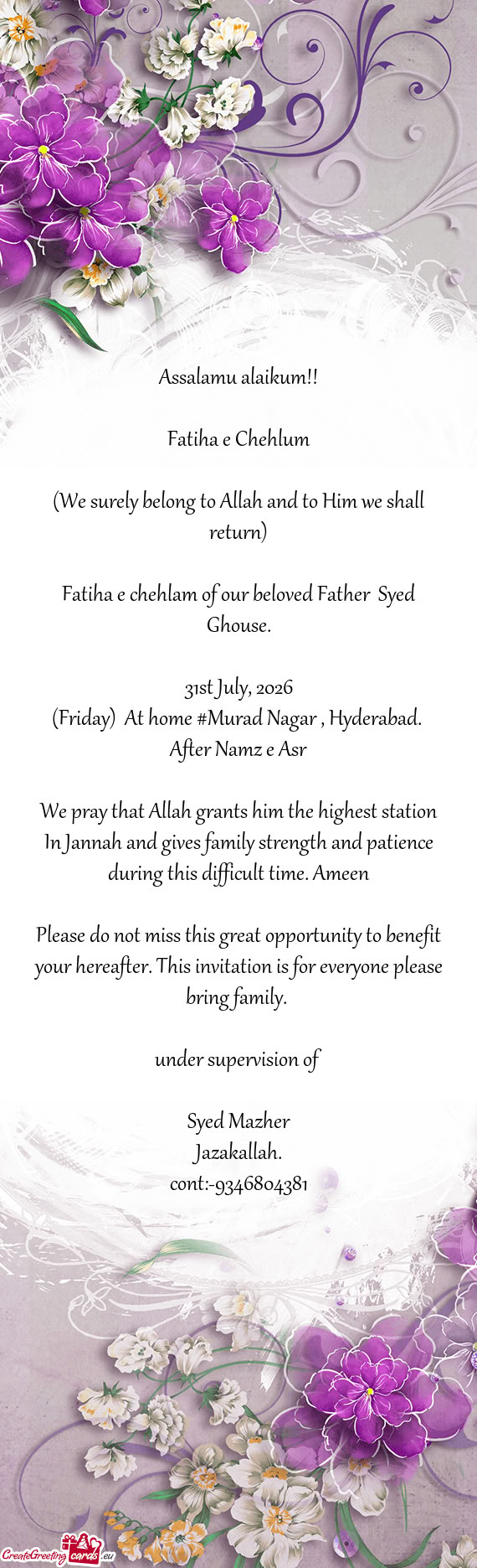 Fatiha e chehlam of our beloved Father Syed Ghouse