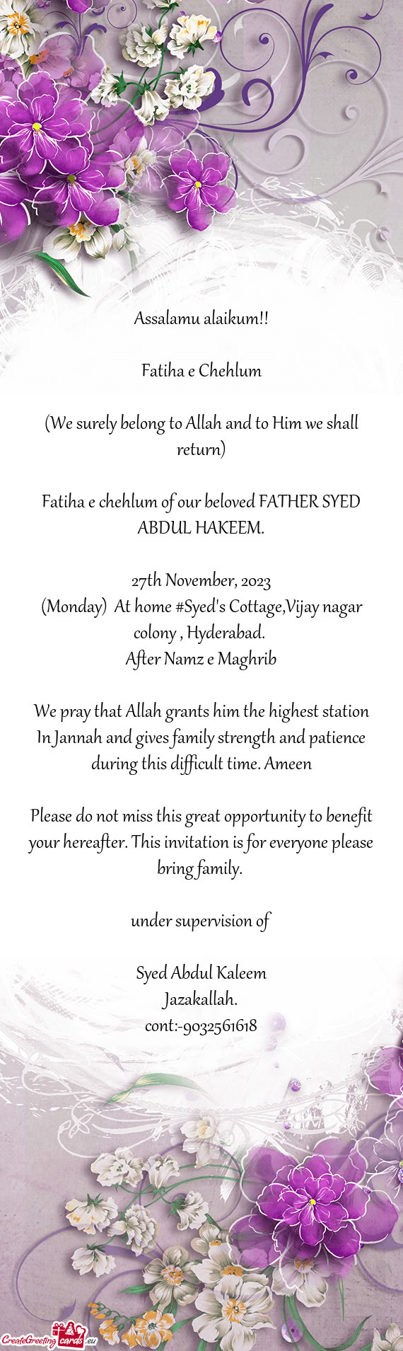 Fatiha e chehlum of our beloved FATHER SYED ABDUL HAKEEM