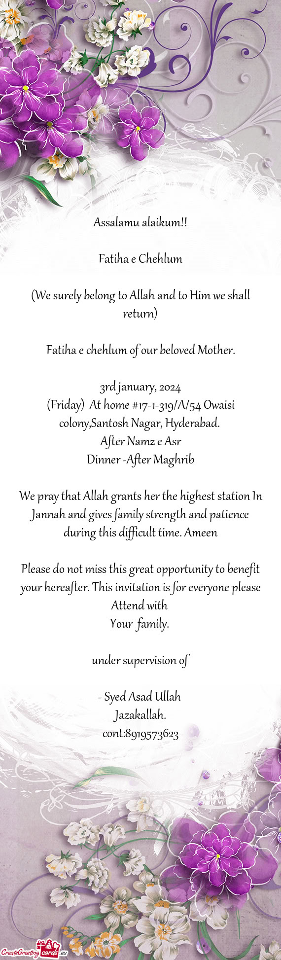 Fatiha e chehlum of our beloved Mother