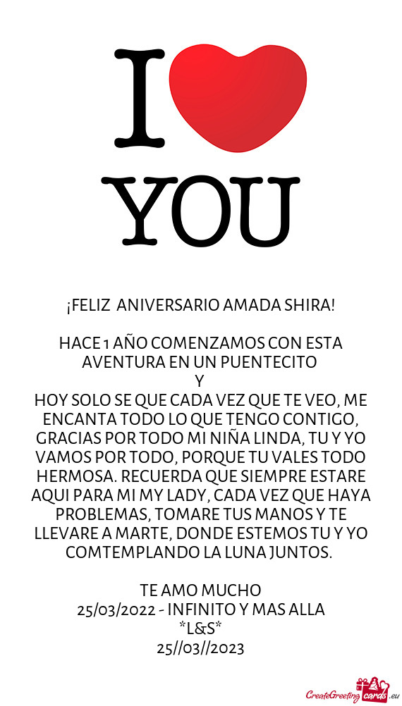 ¡FELIZ ANIVERSARIO AMADA SHIRA