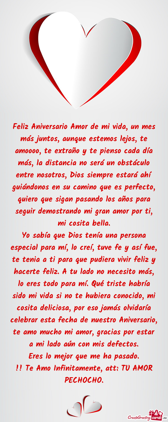 Feliz Aniversario Amor de mi vida, un mes más juntos, aunque estemos lejos, te amoooo, te extraño