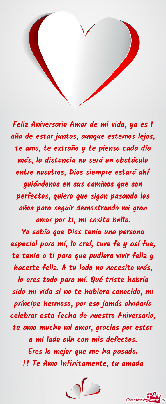 Feliz Aniversario Amor de mi vida, ya es 1 año de estar juntos, aunque estemos lejos, te amo, te ex