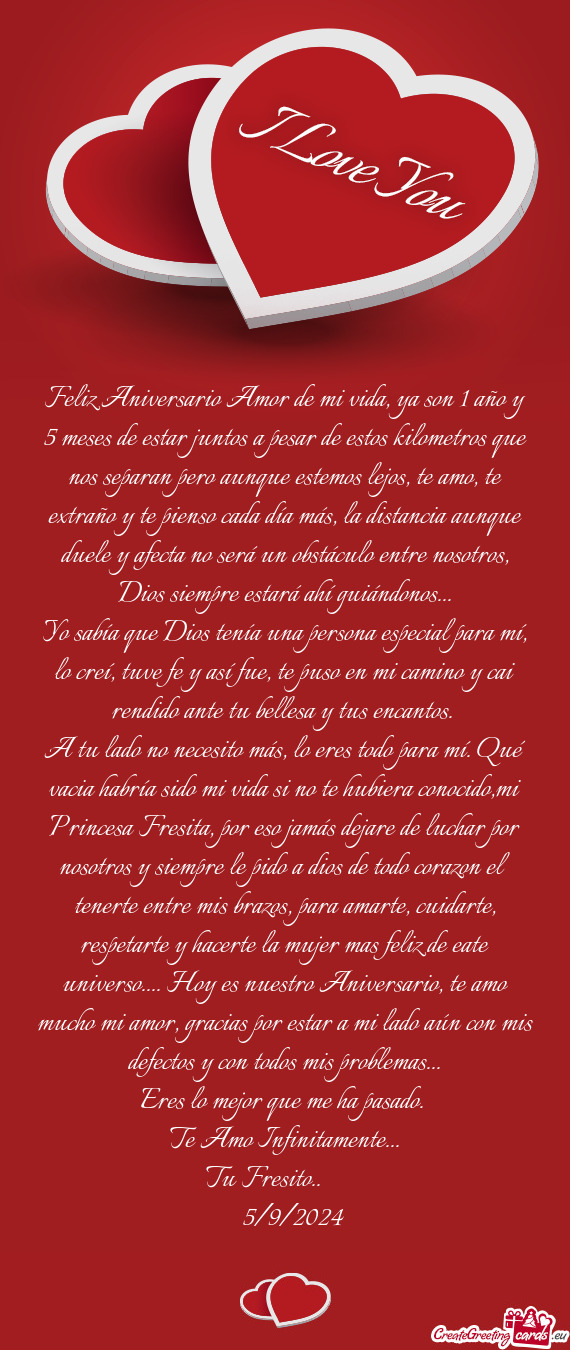 Feliz Aniversario Amor de mi vida, ya son 1 año y 5 meses de estar juntos a pesar de estos kilometr