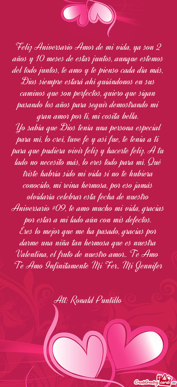 Feliz Aniversario Amor de mi vida, ya son 2 años y 10 meses de estar juntos, aunque estemos del tod