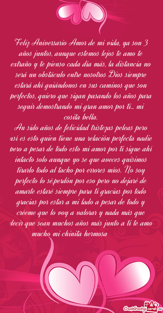 Feliz Aniversario Amor de mi vida, ya son 3 años juntos, aunque estemos lejos te amo te extraño y