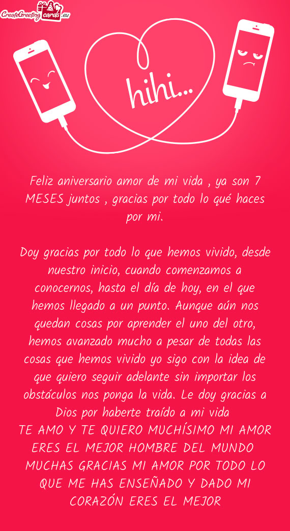 Feliz aniversario amor de mi vida , ya son 7 MESES juntos , gracias por todo lo qué haces por mi