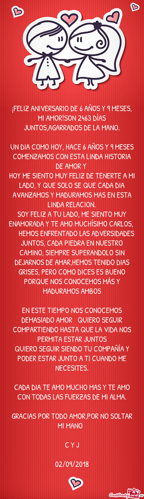 ¡FELIZ ANIVERSARIO DE 6 AÑOS Y 9 MESES, MI AMOR!SON 2463 DÍAS JUNTOS,AGARRADOS DE LA MANO