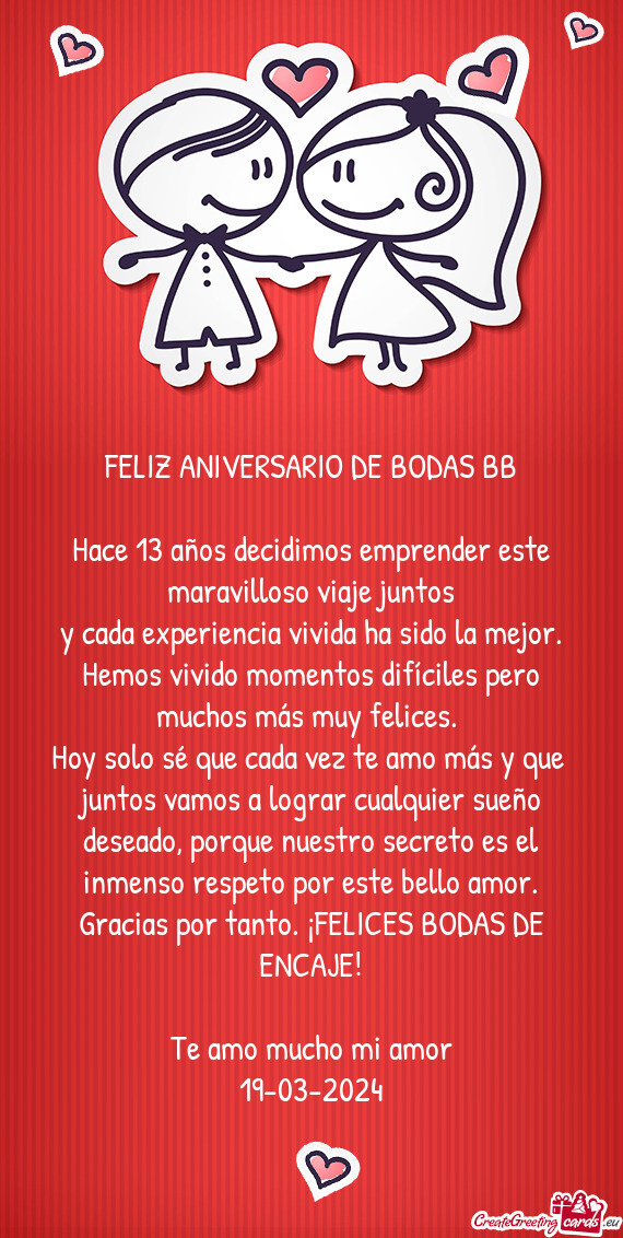 FELIZ ANIVERSARIO DE BODAS BB