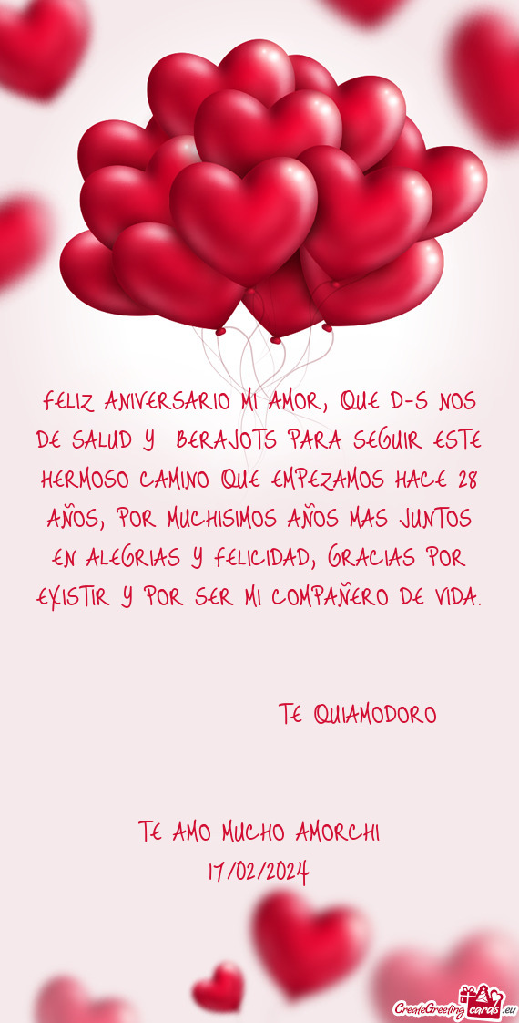 FELIZ ANIVERSARIO MI AMOR, QUE D-S NOS DE SALUD Y BERAJOTS PARA SEGUIR ESTE HERMOSO CAMINO QUE EMPE