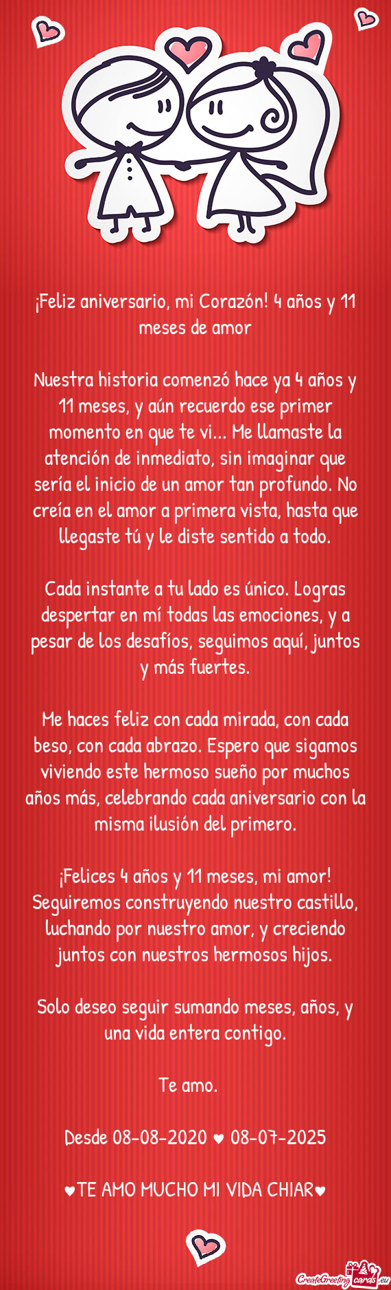 ¡Feliz aniversario, mi Corazón! 4 años y 11 meses de amor