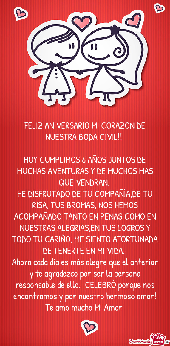 FELIZ ANIVERSARIO MI CORAZON DE NUESTRA BODA CIVIL