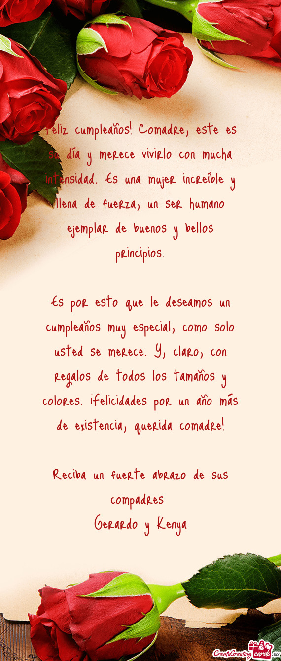 Feliz cumpleaños! Comadre, este es su día y merece vivirlo con mucha intensidad. Es una mujer incr