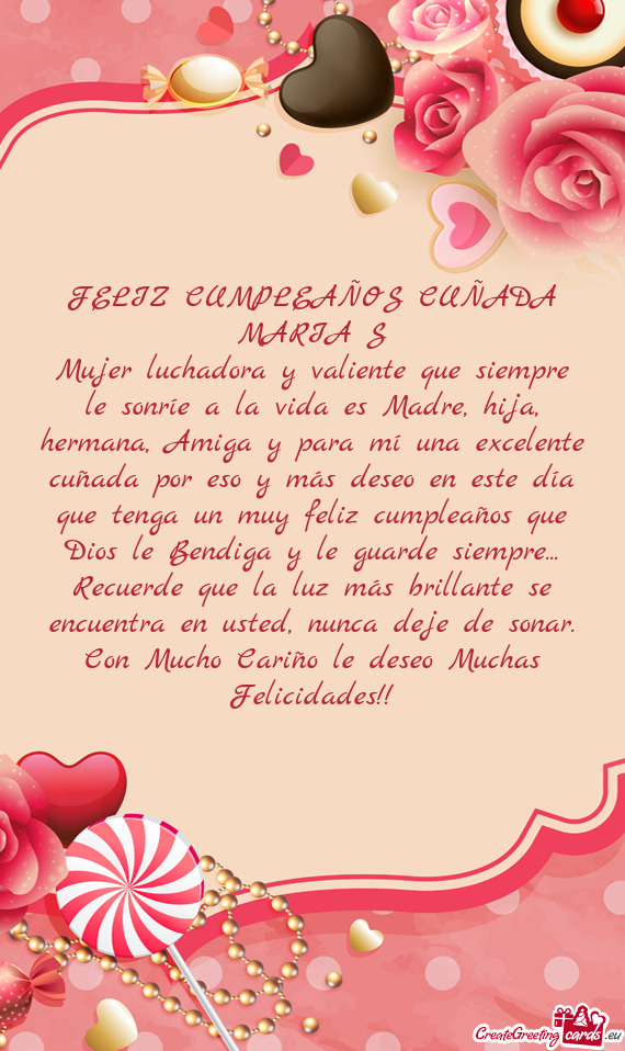 FELIZ CUMPLEAÑOS CUÑADA MARIA S