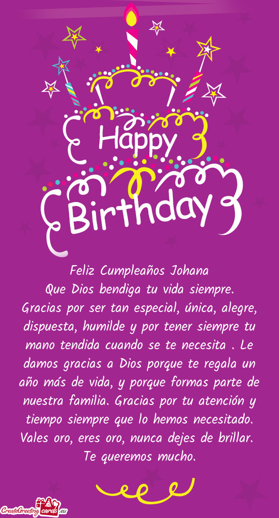 Feliz Cumpleaños Johana