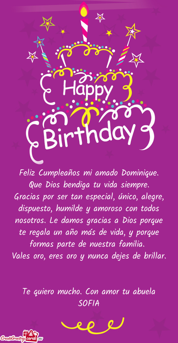 Feliz Cumpleaños mi amado Dominique